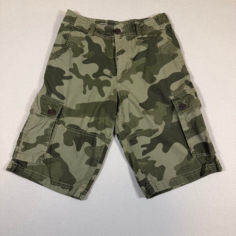 Urban Pipeline Boys Camo Cargo Shorts Green Ripstop Size 14 Adjustable Waist